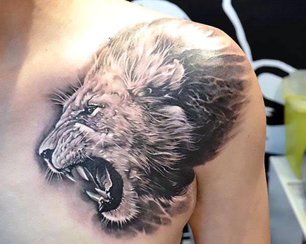 Best Black and Gray Lion Tattoo Idea