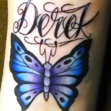 Purple Butterfly With Name Tattoo