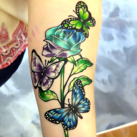 Roses and Butterflies Tattoo Idea