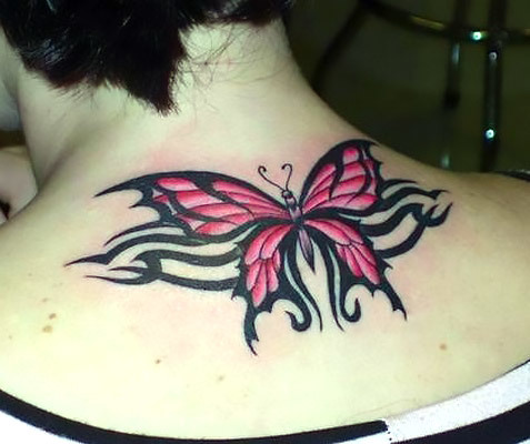 Simple Pink Tribal Butterfly Tattoo Idea - Simple Pink Tribal Butterfly
