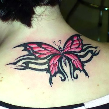 Simple Pink Tribal Butterfly Tattoo