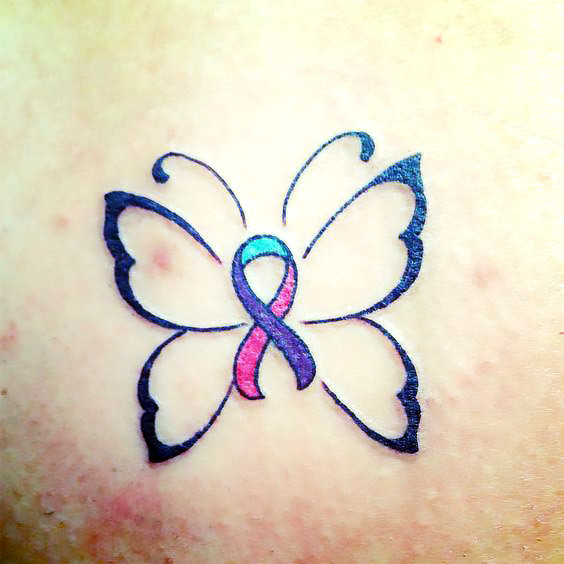 Tiny Butterfly Cancer Ribbon Tattoo Idea