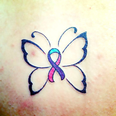 Tiny Butterfly Cancer Ribbon Tattoo