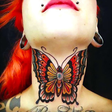 Traditional Butterfly on The Neck Tattoo