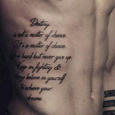 Quote on the man's ribs Tattoo