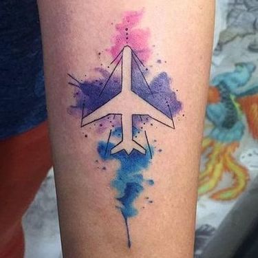 Watercolor Plane Tattoo