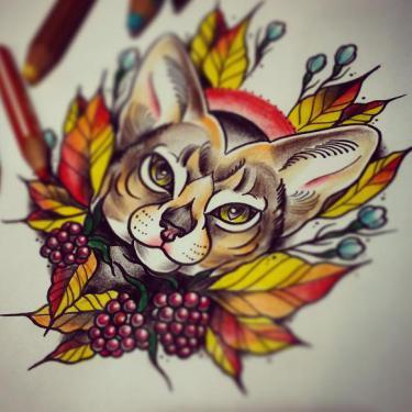 Colorful Cat Tattoo