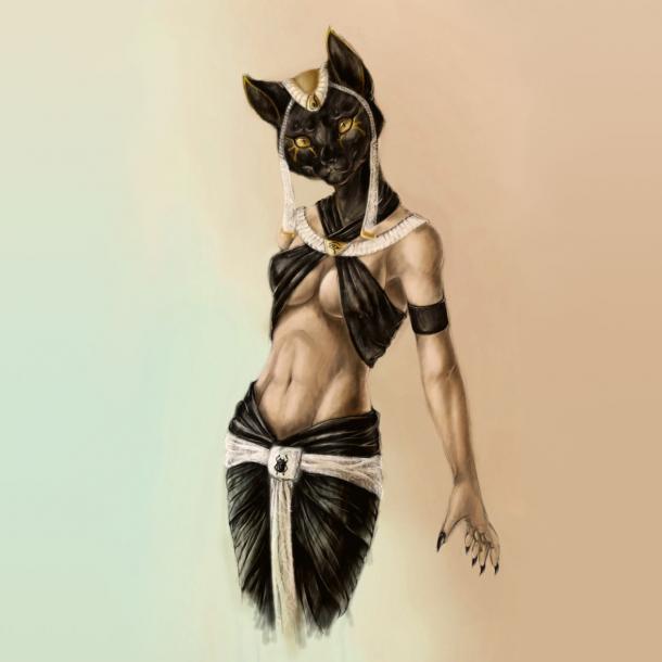 Amazing Egyptian Cat-Woman Tattoo Design