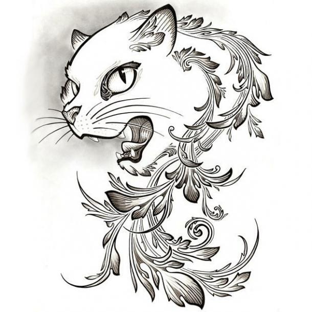 Grinning Cat Tattoo Design