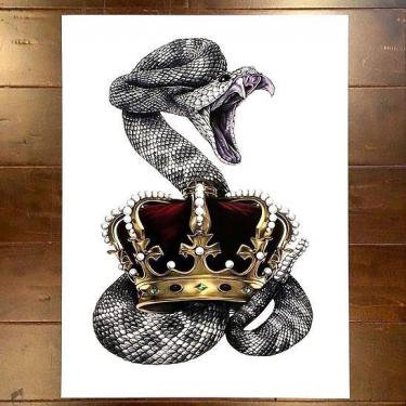 Awesome Realistic Snake With Crown Tattoo