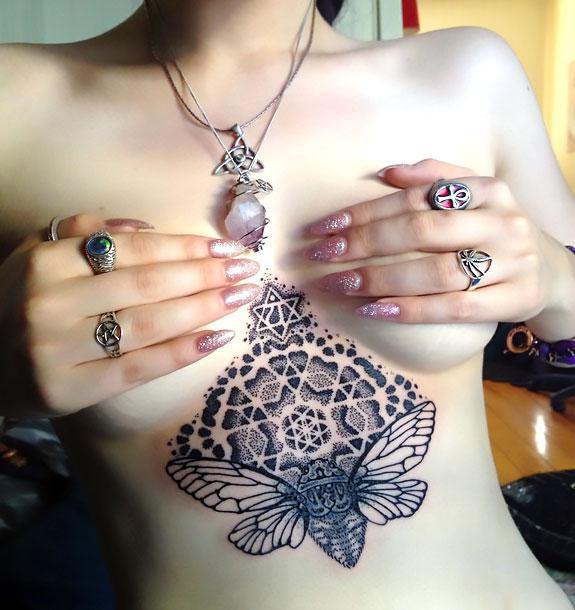 Best Dotwork Under Breast Tattoo Idea