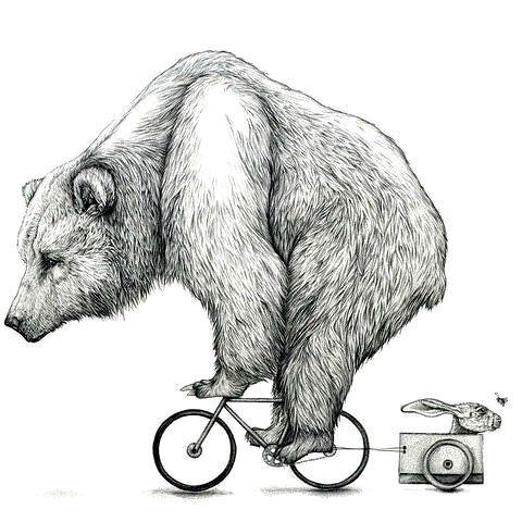 Bear Riding Bicycle Tattoo Design