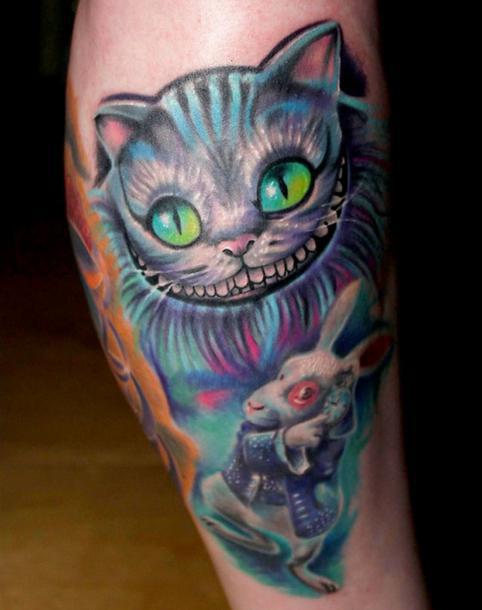 Cheshire Cat and Rabbit Tattoo Idea