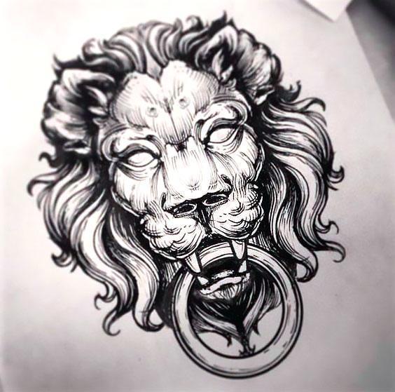 Black Lion Head Tattoo Design