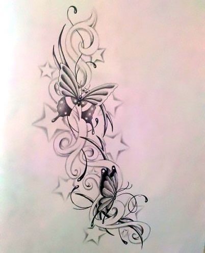 Butterfly and Stars Tattoo Design