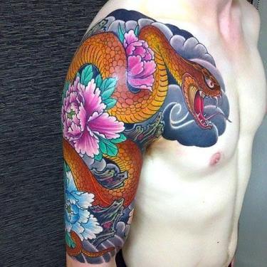 Asian Snake Sleeve Tattoo