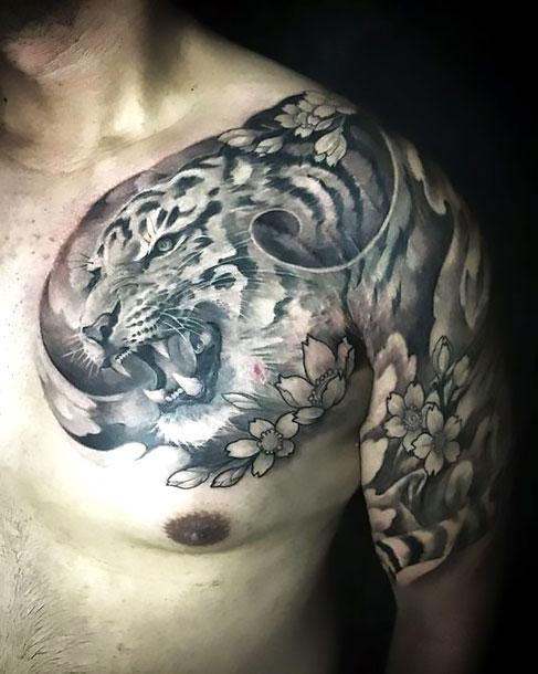 Asian Tiger Sleeve Tattoo Idea