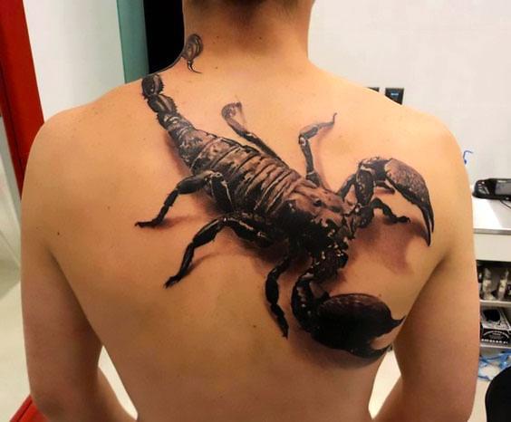 Awesome 3d Scorpion on Back Tattoo Idea