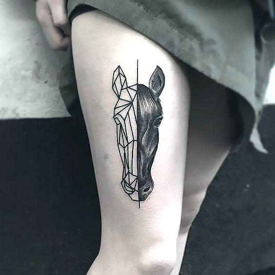 Awesome Halfgeometric Horse Tattoo Idea
