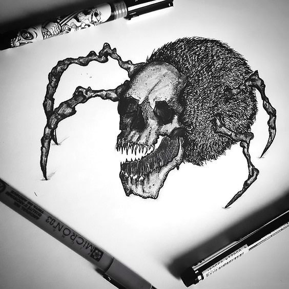 Crazy Spider Skull Tattoo Design