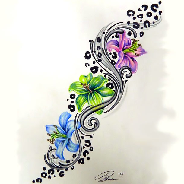 Flower and Cheetah Tattoo Design