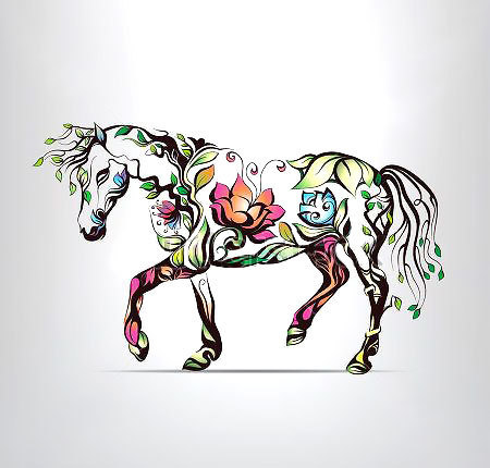Flowers and Horse Silhouette Tattoo Design