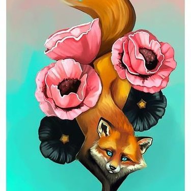 Fox on Flowers Tattoo