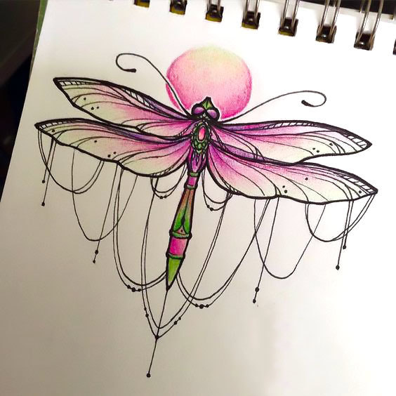 Pink Girly Dragonfly Tattoo Design