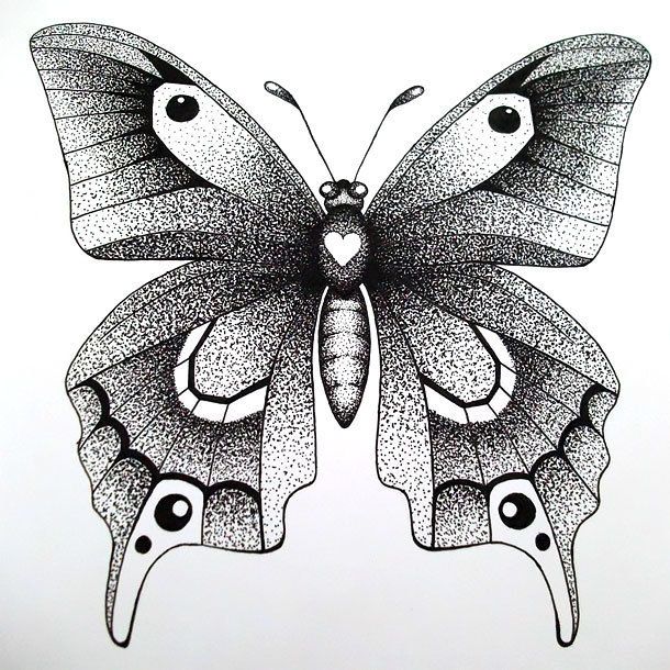 Awesome Butterfly Dotwork Tattoo Design