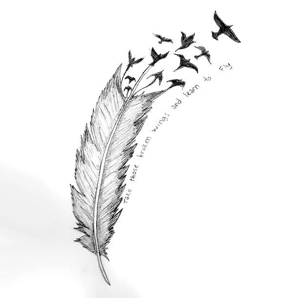 feather and birds tattoo