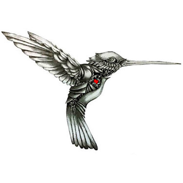 Black Hummingbird With Red Heart Tattoo