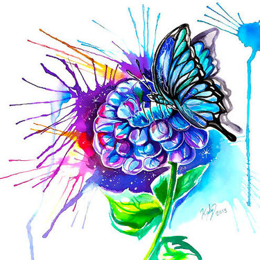 Butterfly on Flower In Watercolor Style Tattoo