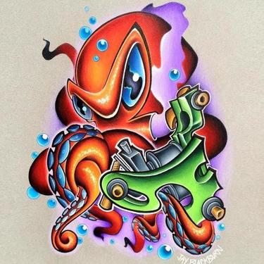 Delightful New School Octopus Tattoo