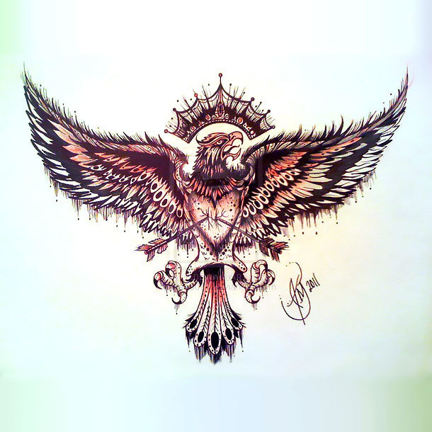 Eagle with Heart on Chest Tattoo Design