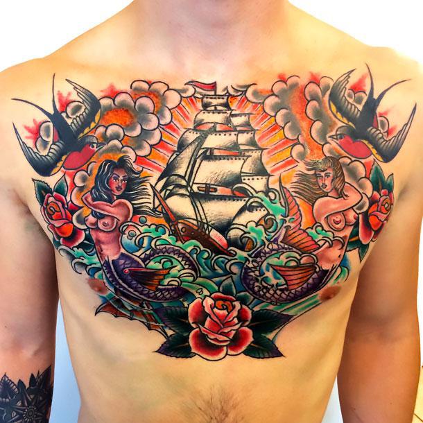 Best Traditional Chest Tattoo Idea