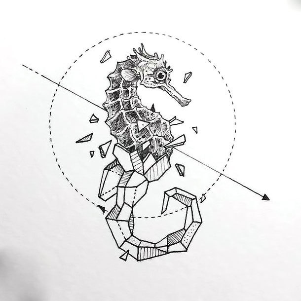 Geometric Sea Horse Tattoo Design