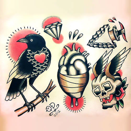 Traditional Crow Tattoo Design
