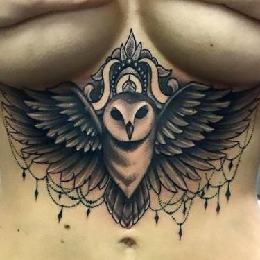 Best Under Breast Owl Tattoo Idea