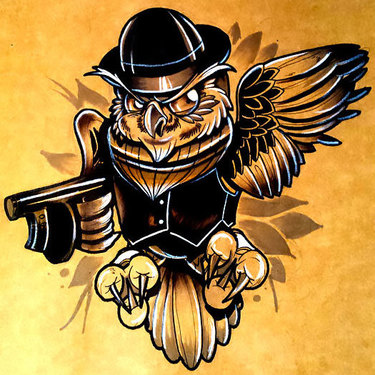New School Owl Gangster Tattoo