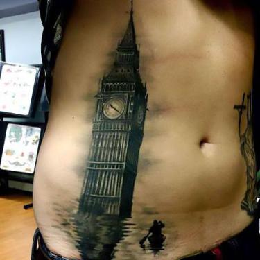 Big Ben Tattoo on Stomach for Guys Tattoo