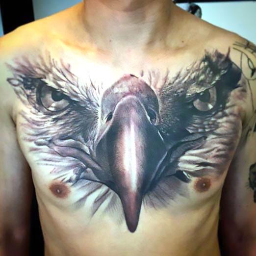 Big Eagle Face Tattoo on Chest Tattoo Idea