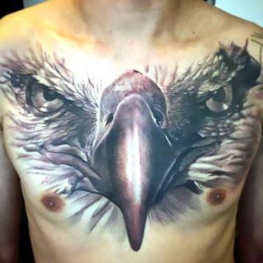 Big Eagle Face Tattoo on Chest Tattoo