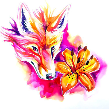 Sexy Watercolor Lily and Fox Tattoo