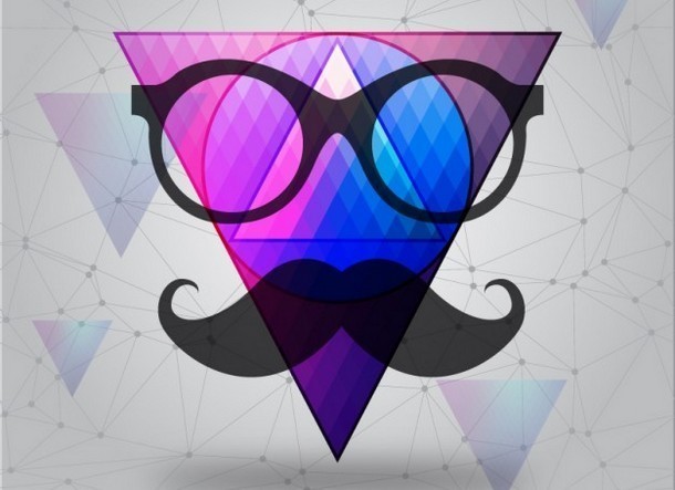 Hipster Triangle with Mustache Tattoo Design