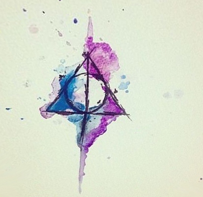 Watercolor Deathly Hallows Tattoo Design