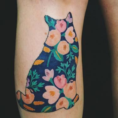 Floral Cat Tattoo