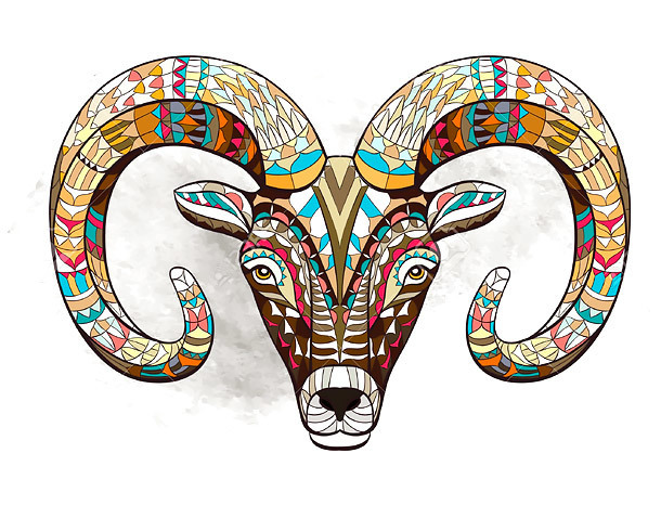 Colorful Goat Head Tattoo Design