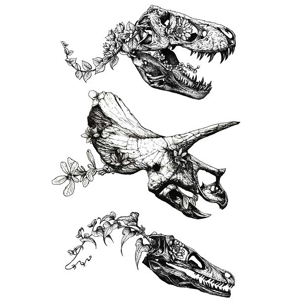 a couple of dinosaur skull tattoo designs I made  rIllustration