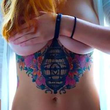Birdcage Under Breasts Tattoo
