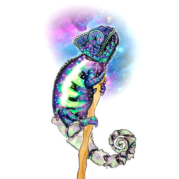 Space Chameleon Tattoo Design